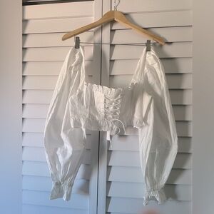 For Love & Lemons White Lace-Up Top
